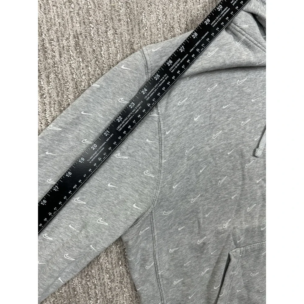 Nike Hoodie Mens Large Gray AOP Swoosh Drawstring Pullover Hooded Sweatshirt